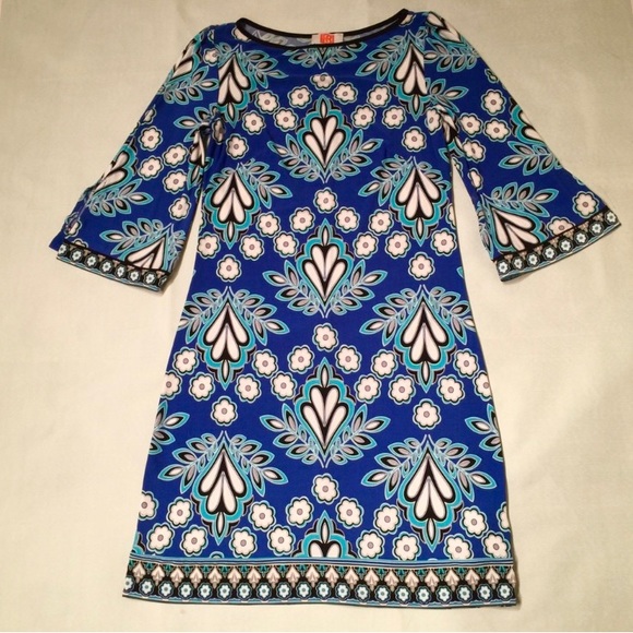 Laundry By Design dress 3/4 length bell sleeves mod style shades of blue - Picture 6 of 7
